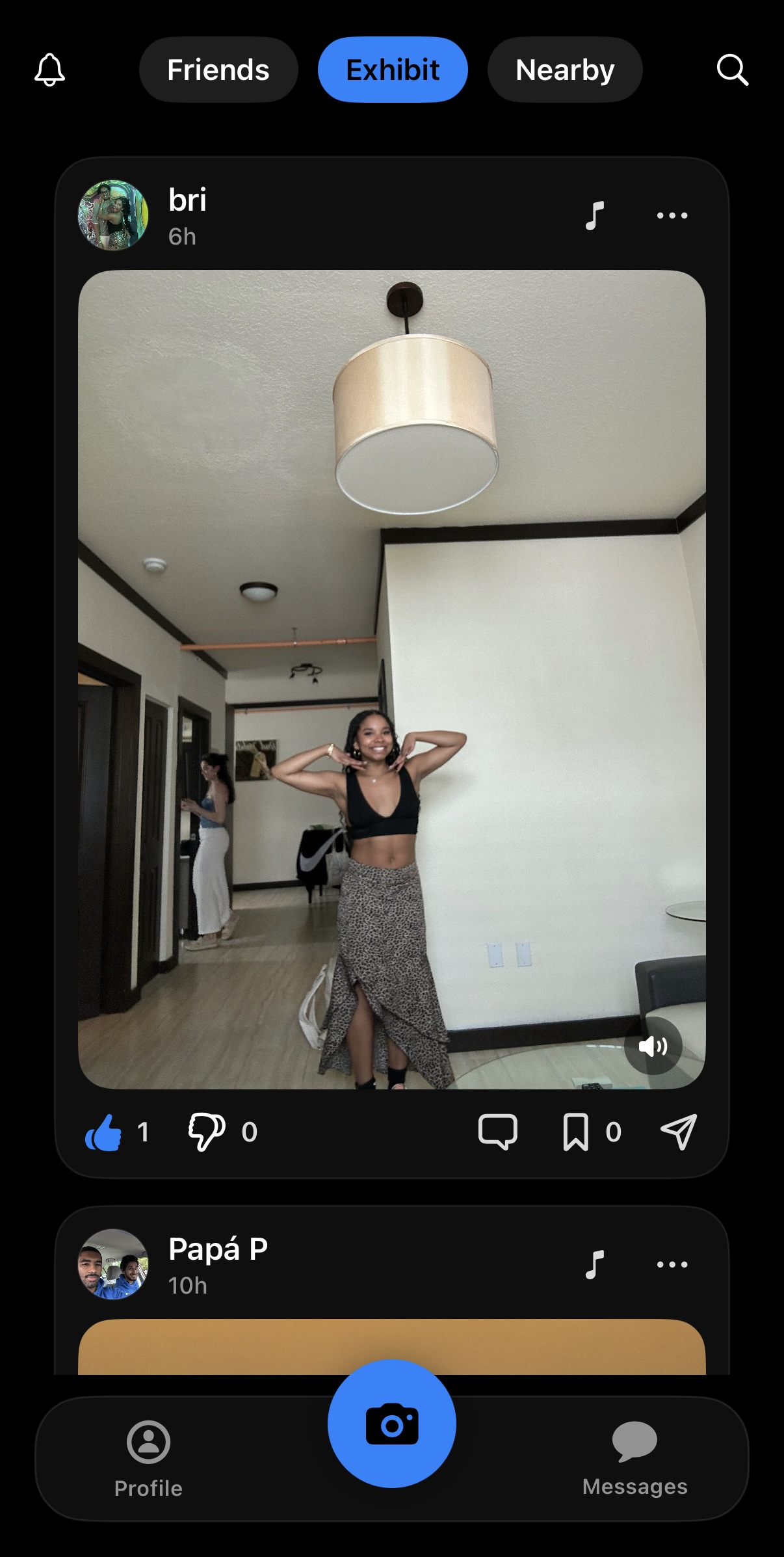 Exhibit app feed showing daily outfit ideas from friends and nearby style community